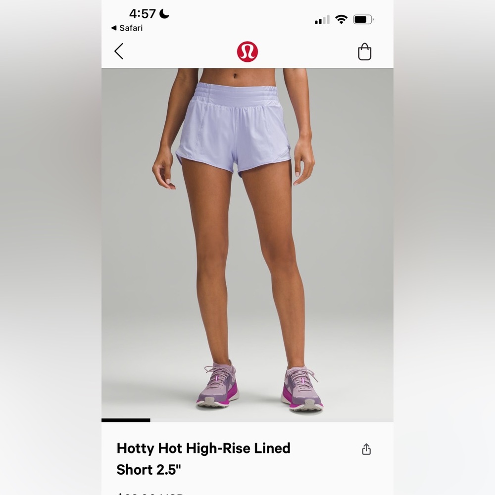 lululemon high rise 2.5 inch shorts. color : purple. size 8